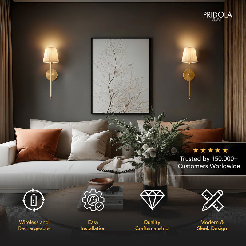 WIRELESS PLEATED WALL SCONCES (SET OF 2)